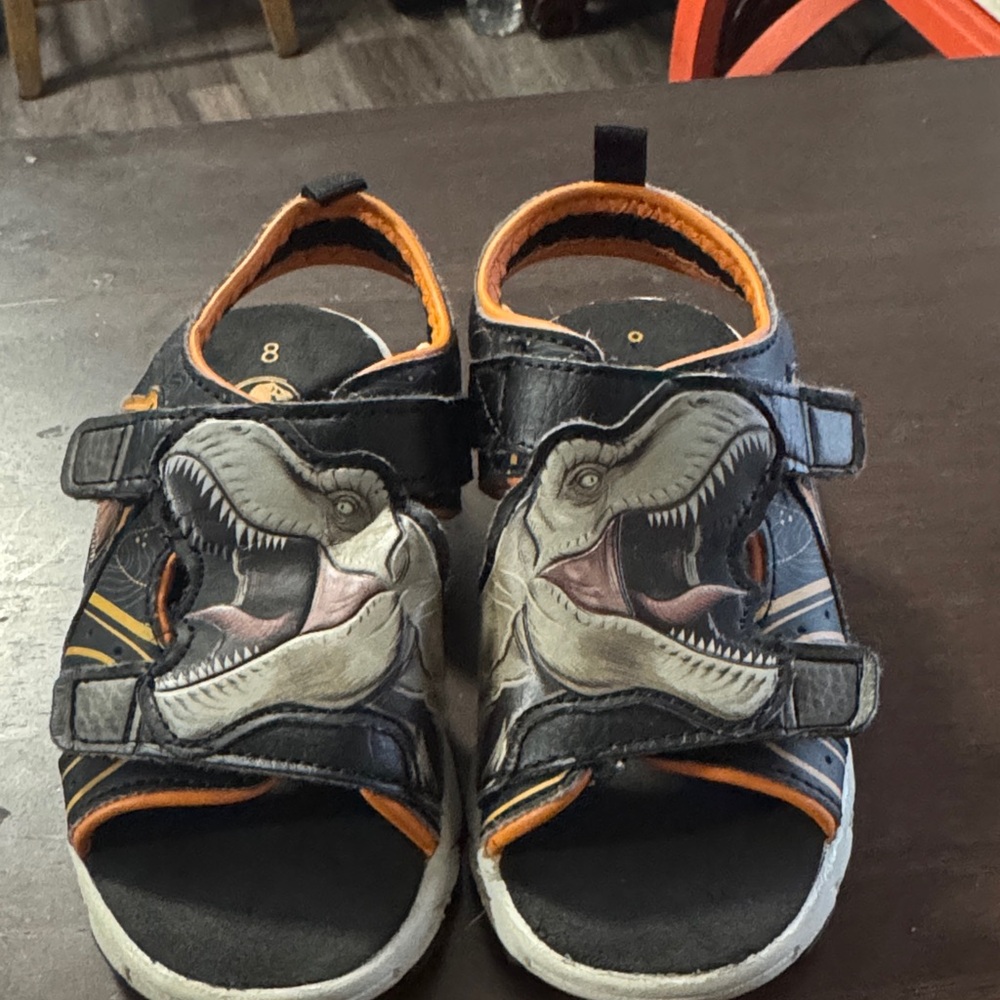 Kids Dinosaur Black and Orange Sandals